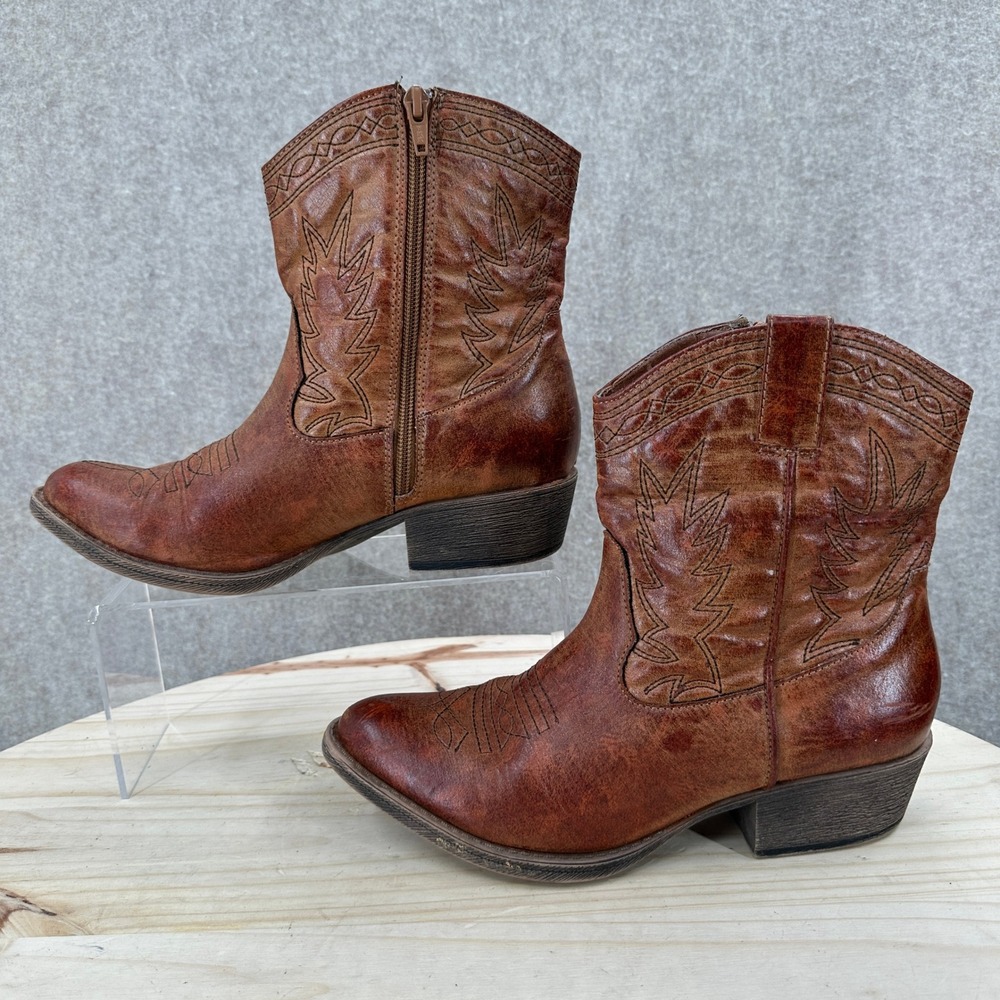 Coconuts by Matisse Pistol Western Ankle Boots Womens 8M Cognac Stitched Brown